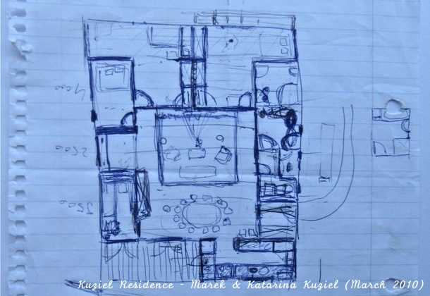 The final iteration of the house design; the very first sketch. By Marek &amp; Katarina Kuziel (March 2010)